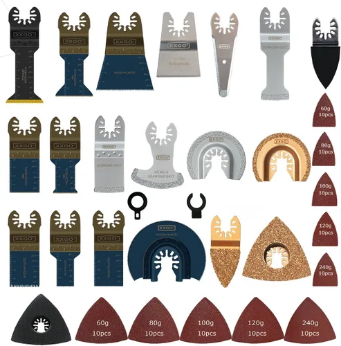 Miniatura 13 de XXGO 105 piezas de almohadillas de lijado oscilantes multiherramienta, 2 almohadillas de lijado triangulares, 3 almohadillas de lijado de dedos, 100