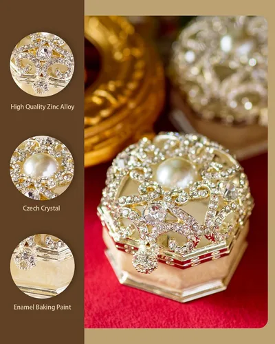 Miniatura 10 de Caja de doble anillo para ceremonia de boda, pequeña caja de anillo de compromiso para propuesta, caja de portador de anillos vintage, caja