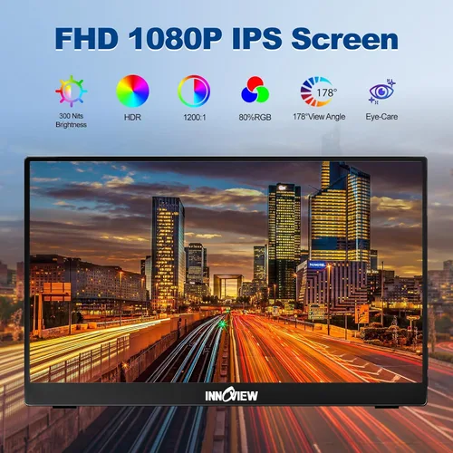 Miniatura 9 de InnoView Monitor portátil de 15.6 "+16" Monitor portátil para portátil con funda protectora Soporte ajustable de 90° integrado USB C HDMI Ultra-Slim