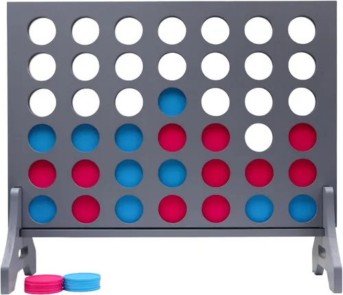 Miniatura 64 de Juego gigante 4 en una fila para familia y adultos – Tailgating Pros Jumbo de madera gris cuatro en una fila juego de patio para interiores