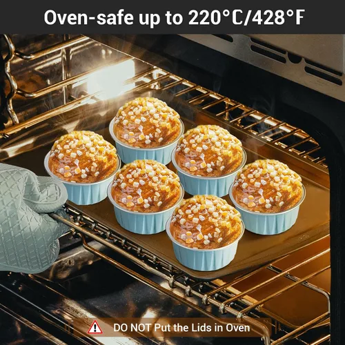Miniatura 5 de EUSOAR Tazas de aluminio para hornear, paquete de 30 tazas de 5 onzas para cupcakes con tapas, moldes de pastel de 4.2 fl oz, flanes de postres, Azul