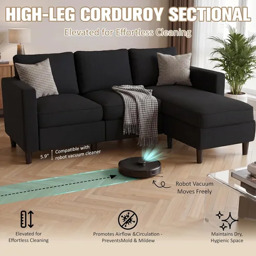 Miniatura 6 de JAMFLY Sofá modular para sala de estar, sofá reversible de 3 plazas con otomana convertible, sofás modernos en forma de L para apartamentos