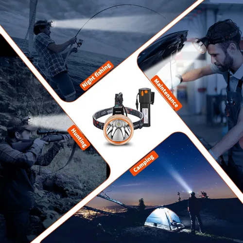 Miniatura 2 de Linterna de cabeza LED recargable de alta potencia - linterna frontal ajustable impermeable, linterna frontal de manos libres para camping