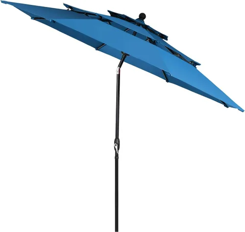 Tangkula Sombrilla de patio de 3 niveles de 10 pies, sombrilla de aluminio con doble ventilación y manivela, para mercado, patio trasero, piscina,