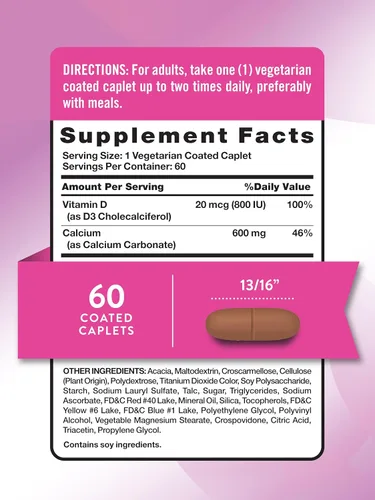 Miniatura 2 de Nature's Truth Calcio 600 mg con vitamina D3 Comprimidos recubiertos Carbonato de calcio Suplemento vegetariano, sin OMG y sin gluten