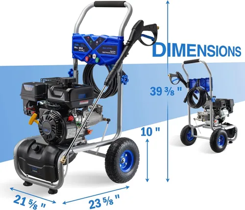 Miniatura 8 de Lavadora a presión de gas de 3500 PSI, lavadora de alta presión a gas de 2.3 GPM con motor de 209 CC, 4 boquillas ajustables, manguera de alta Azul
