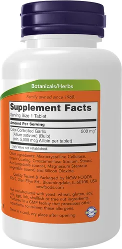 Miniatura 2 de NOW Suplementos, Ajo 5,000 (Allium sativum), Recubrimiento entérico, Control de Olor, 90 Tabletas