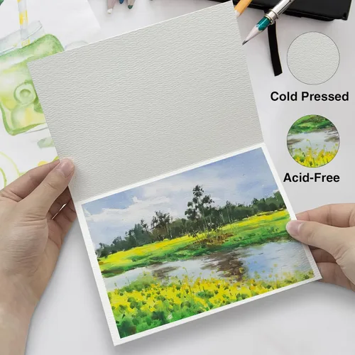 Miniatura 4 de Paquete de 50 tarjetas de acuarela plegables en blanco con sobres de 4 x 6 pulgadas, 140 lb peso pesado, 100% algodón, blanco, sin ácido, tarjetas