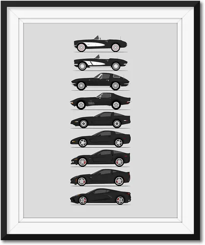Miniatura 4 de Custom Car Posters Póster hecho a mano compatible con Chevy Corvette Generations e impresión de Chevrolet Corvette (C1 C2 C3 C4 C5 C6 C7 C8)