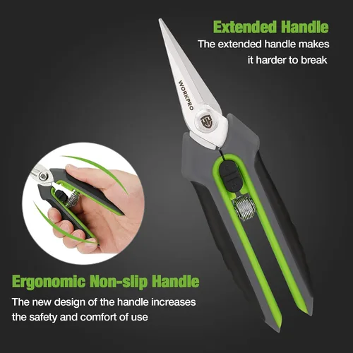 Miniatura 5 de WORKPRO Paquete de 2 tijeras de podar de jardín con funda, podadoras de mano pequeñas de 6.5 pulgadas, cortadoras de tijeras, cuchillas rectas