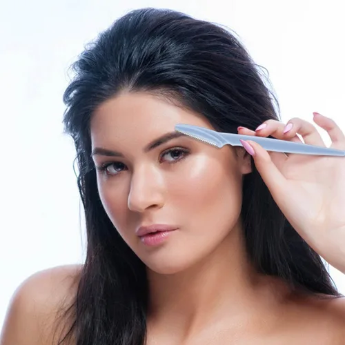 Miniatura 6 de 12 piezas de maquinilla de afeitar de cejas para mujer, herramienta de dermaplaning, recortadora de cejas con cubierta de seguridad, afeitadora