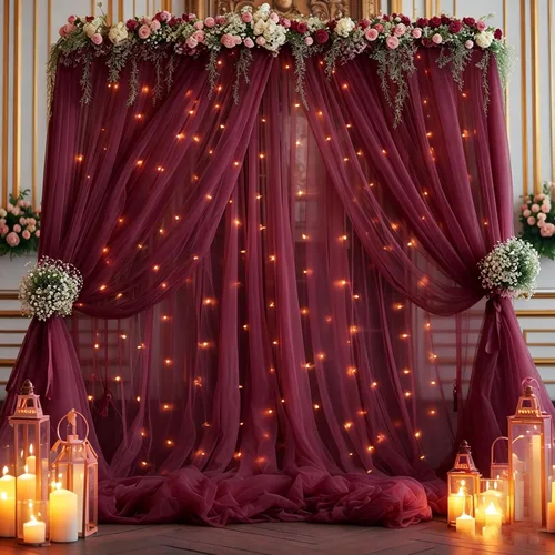 Miniatura 37 de Cortina de telón de fondo de tul azul bebé de 10 x 8 pies con cadena de luces para fiestas, cortinas de fondo transparentes para bodas, baby shower