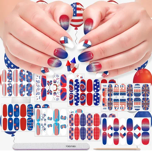 Miniatura 10 de 8 hojas de calcomanías de esmalte de uñas de Halloween, calcomanías de esmalte de uñas para festivales, tiras de esmalte de uñas para mujeres