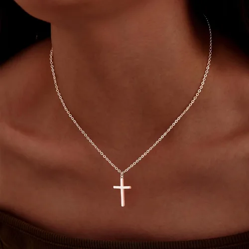 Miniatura 82 de Collar de cruz para mujeres y niñas, delicado chapado en oro de 14 quilates, gargantilla con dije de cruz que no se deslustra, impermeable, moderno
