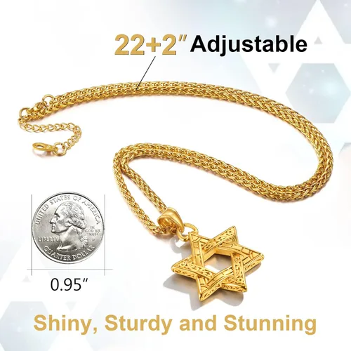 Miniatura 3 de ChainsPro Collar de estrella de David para hombre, oro de 18 quilates, acero inoxidable, negro (caja de regalo)