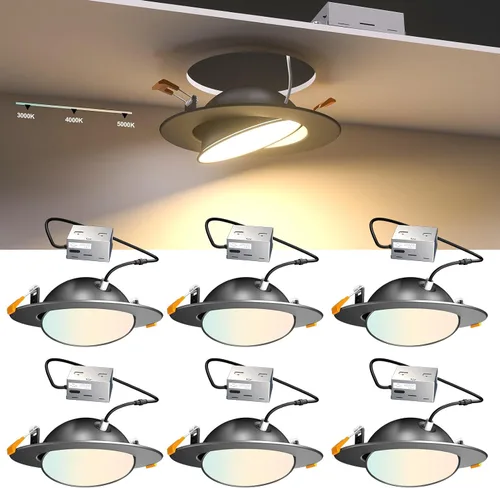 Miniatura 10 de Lightdot - Paquete de 6 luces LED empotrables con rótula de 6 pulgadas, ajustable 360°+90°, temperatura de color de 3CCT seleccionable y regulable