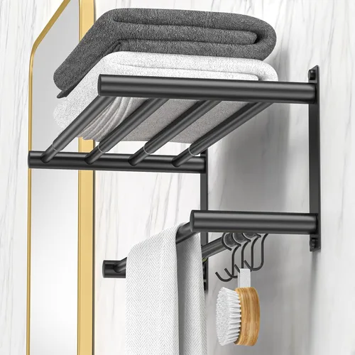 Miniatura 15 de CAXIMSY Toallero ajustable para montaje en pared de baño, 17 a 30.7 pulgadas, toallero adhesivo de acero inoxidable para baño, cocina, doble
