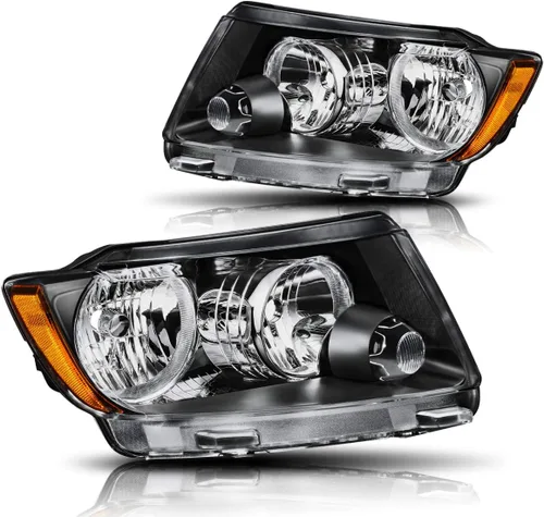 Miniatura 2 de PM PERFORMOTOR Conjunto de 2 faros halógenos compatibles con Jeep Grand Cherokee 11-13, carcasa negra, esquina ámbar