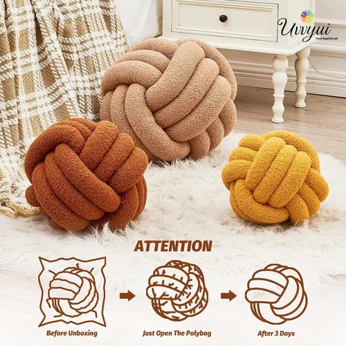 Miniatura 4 de Uvvyui Bola de Almohada con Nudo, Almohadas Decorativas Suaves para el Hogar, Almohada Redonda de Tiro, Almohada de Felpa Anudada Hecha a Mano