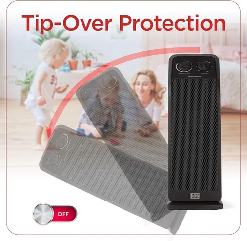 Miniatura 6 de BLACK+DECKER Calentador de torre de cerámica oscilante, calentador de espacio de 1500 W y ventilador combinado con termostato ajustable, 3 ajustes