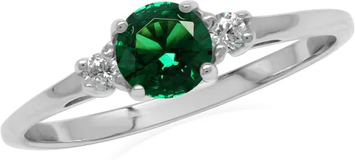 Silvershake Anillo de promesa de plata de ley 925 con diseño nano esmeralda y circonita cúbica blanca Circonita plata de ley 925 Esmeralda sintética