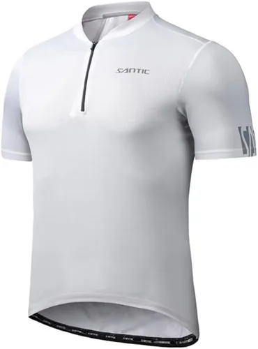 Santic Camiseta de ciclismo para hombre, manga corta, camiseta de ciclismo de carretera, cremallera completa, UPF 50+, MTB con bolsillos