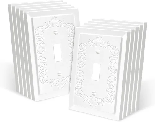 Miniatura 14 de Cubiertas de enchufe decorativas modernas de estilo clásico con diseño en relieve de pétalo, blanco, placa de pared para receptáculo eléctrico
