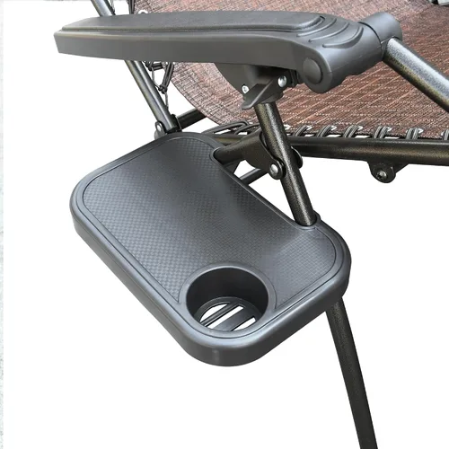 Miniatura 5 de Jeco Silla de gravedad cero de gran tamaño con sombrilla y bandeja de bebidas, malla marrón