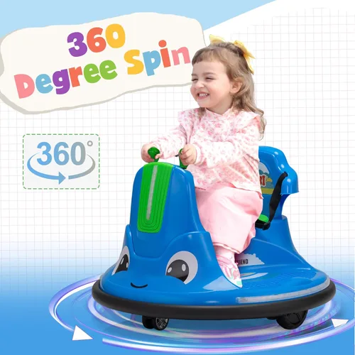 Miniatura 6 de TOBBI Caracol Auto Chocador para Bebé, Juguete Eléctrico de 12V para Niños con Control Remoto/Calcomanías Divertidas DIY para Niños/Giro de 360 Azul
