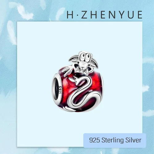 Miniatura 170 de Dijes de plata de ley 925 de dibujos animados de pato, ratón, oso, elefante, dragón chino, cuentas colgantes para pulseras y collares, joyería