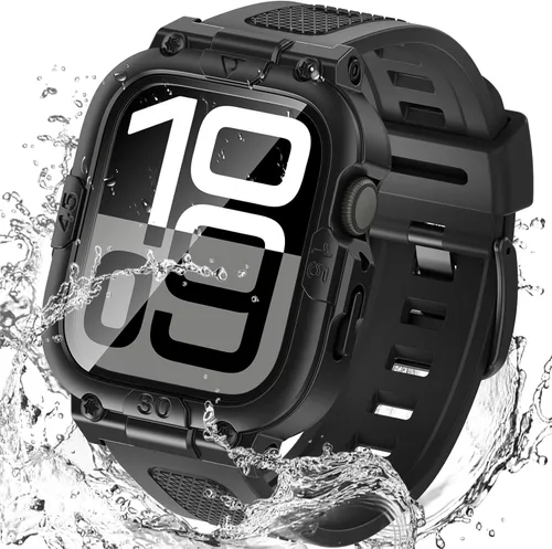 Miniatura 28 de Goton Estuche impermeable 3 en 1 con correa para Apple Watch con protector de pantalla de vidrio templado incorporado de 40 mm, cubierta frontal