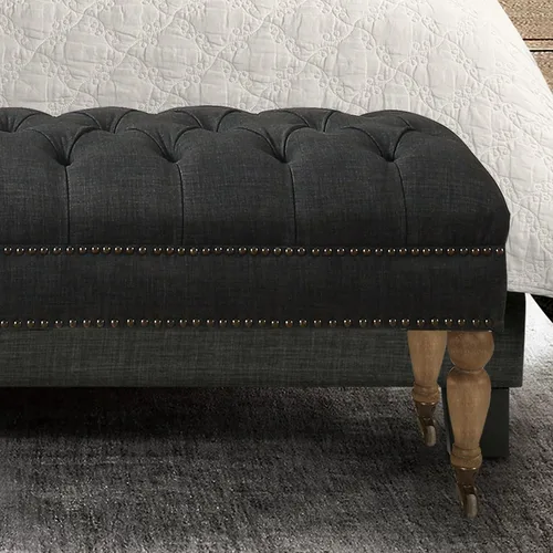 Miniatura 8 de Rosevera Berta - Tapa tapizada de poliéster con cabeza de clavo, banco rectangular para sala de estar, reposapiés, dormitorio, entrada, banco