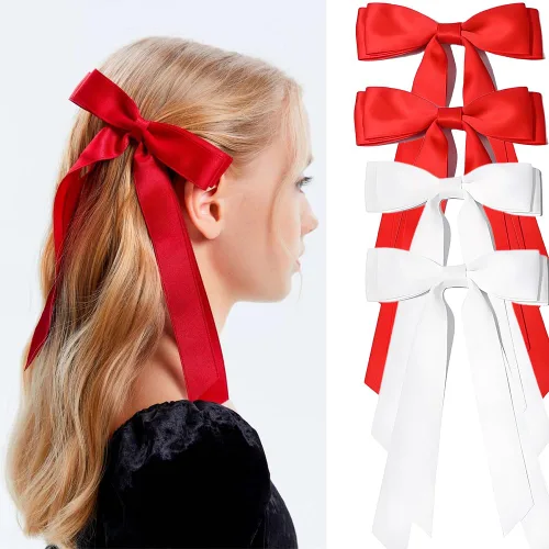 Miniatura 25 de Lazos para el cabello para mujeres - 3 piezas de grandes pinzas de cinta con borlas de cola larga, grandes pasadores de pelo para niñas