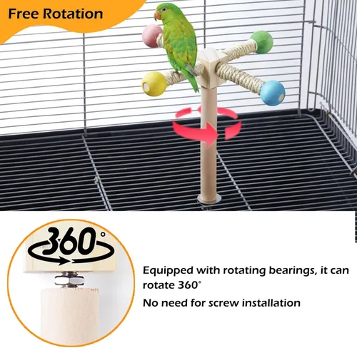 Miniatura 2 de Juguete de percha para pájaros, juguetes interactivos giratorios para periquitos, rueda de ejercicio de madera, juguete de loro, juguete