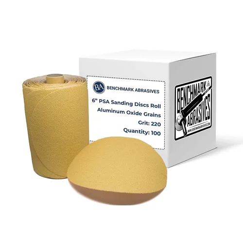 Miniatura 7 de Benchmark Abrasives PSA Gold - Discos de lijado autoadhesivos de 6 pulgadas con granos de óxido de aluminio, papel de lija DA automotriz, rollo