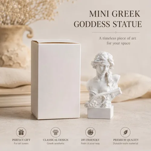 Miniatura 3 de Estatua de Busto de Resina de 2.95 Pulgadas Figurillas de Yeso Mini Escultura de Decoración del Hogar Blanca para Aficionados al Arte-Artemis