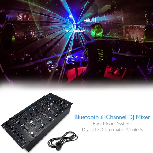 Miniatura 7 de Pyle Mezclador de 6 Canales, Controlador DJ Bluetooth, Mezclador Estéreo, Sistema de Sonido Profesional, Iluminación LED, Mezclador de Audio