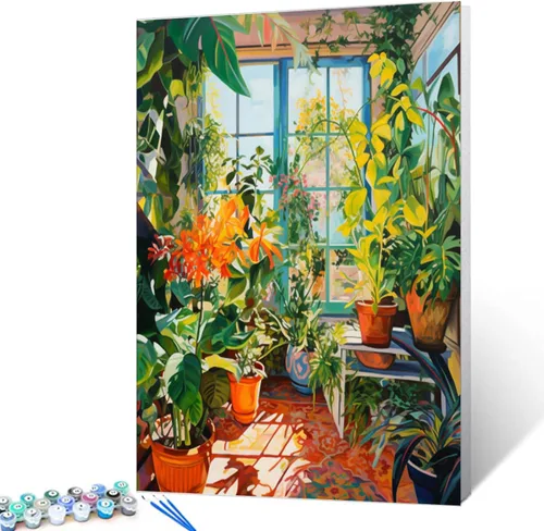 Miniatura 27 de Kits de pintura por números para adultos principiantes, pintura al óleo sobre lienzo de 16 x 20 pulgadas, lámpara de flores y óleo, pigmento 4-Art-06