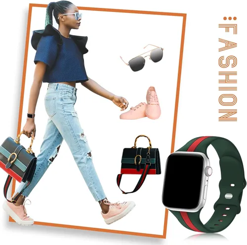 Miniatura 5 de Seizehe - Banda deportiva de diseño compatible con Apple Watch de 38/40/41/42/44/45/46/49 mm, unisex, correa de silicona suave para Apple Watch