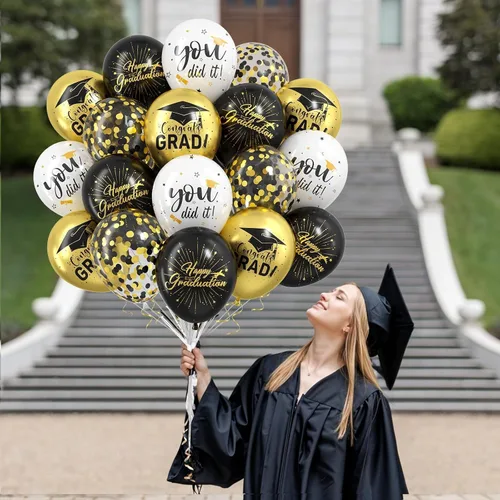 Miniatura 4 de Globos de Graduación 2025, 50 Piezas Globos de Graduación Negro Dorado de 12 Pulgadas para Suministros de Decoración de Fiesta de Graduación