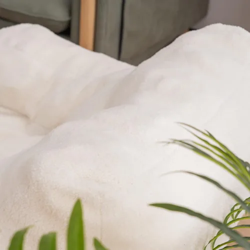 Miniatura 9 de Puf de espuma suave copetuda con tela de peluche para adultos y niños, cómodo sofá perezoso para sala de estar, dormitorio (marfil)