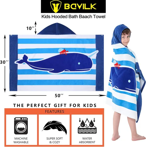 Miniatura 4 de Toallas de baño para niños, toalla para niños con capucha para playa, baño, piscina, toallas de natación de 30 x 50 pulgadas, tamaño grande, ultra