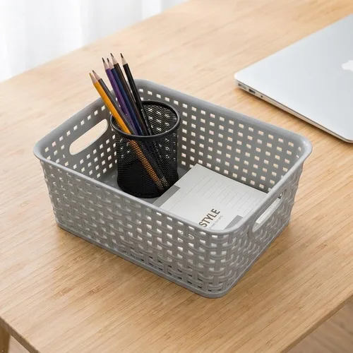 Miniatura 4 de Paquete de 6 cestas organizadoras de plástico, 10.04 pulgadas de largo x 7.48 pulgadas de ancho x 3.95 pulgadas de alto, ligeramente gris 10.04"L