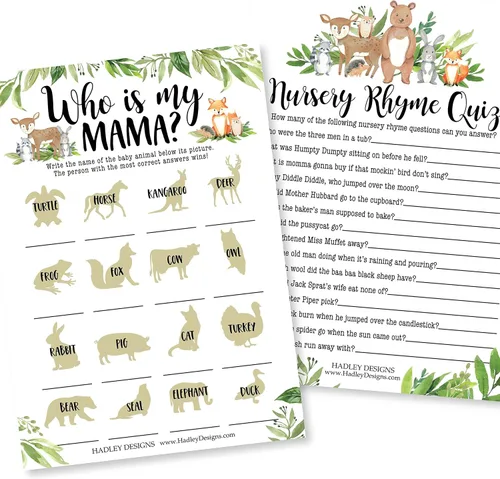 Miniatura 11 de Hadley Designs Juegos de baby shower para 25 invitados – Woodland Baby Shower Juego de palabras Scramble, verdadero o falso, juego de baby shower