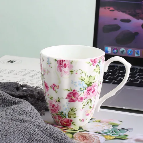 Miniatura 6 de Tazas de Café Lindas de 14oz para Mujeres Tazas Lindas Porcelana de Hueso Taza de Café Floral Tazas de Té para Mamá Mujeres Regalos de Cumpleaños
