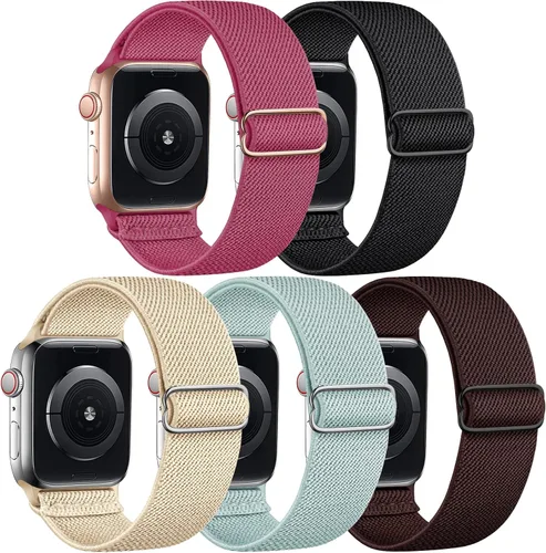 Miniatura 21 de 5 Pack de bandas elásticas de nylon compatibles con Apple Watch de 40 mm, 41 mm, 42 mm, 44 mm, 45 mm, 46 mm, 49 mm, 38 mm para mujeres y hombres