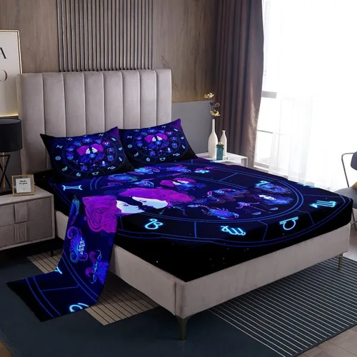 Miniatura 18 de Erosebridal Piscis - Juego de sábanas de tamaño individual de 12 constelaciones para niños, niñas, niños, niñas, niños, sábana bajera ajustable