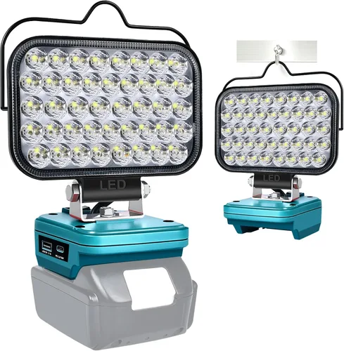 Miniatura 10 de Luz de Trabajo LED Inalámbrica Compatible con Batería Makita de 18V, Linterna de 48W 3400LM Luz de Inundación Portátil con Puertos USB y Tipo C