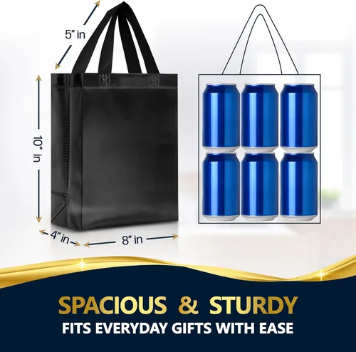 Miniatura 3 de Nush Nush Bolsas de regalo negras y doradas de tamaño mediano, juego de 12 bolsas de regalo reutilizables con asa