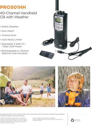 Miniatura 3 de Uniden PRO501HH Pro-Series - Radio CB portátil de 40 canales, radio de emergencia/viaje, pantalla LCD grande, ahorro de energía alta/baja, 4 vatios